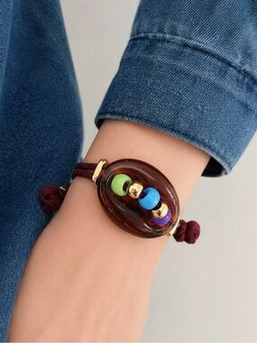 New! Amber Pigs Nose Beaded Red Bracelet NWOT